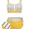 Clothing Retro Stage | 2Pcs 1940S Striped Patchwork Swimsuit Yellow