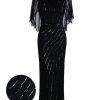 Clothing Retro Stage | 1920S Mesh Sequined Cape Maxi Dress Black