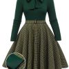 Clothing Retro Stage | [Pre-Sale] [Plus Size] 1950S Plaid Knitting Dress Dark Green