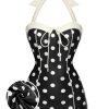 Clothing Retro Stage | 1950S Polka Dots Halter Swimsuit Black