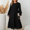 Clothing Retro Stage | [Plus Size] 1950S Long Sleeve Solid Dress Black