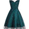 Clothing Retro Stage | 1950S Mesh Hi-Lo Back Lace Up Dress Green