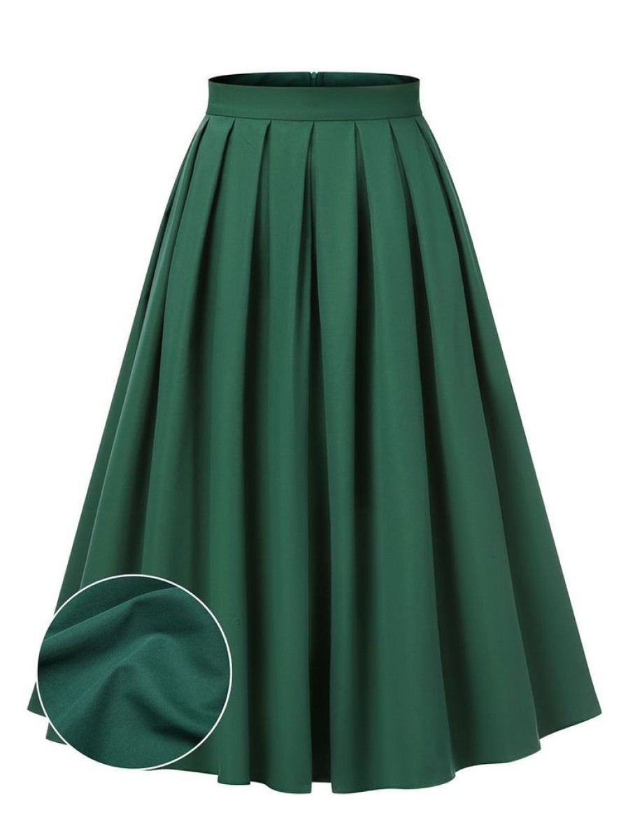 Clothing Retro Stage | 1950S Solid Pleated Skirts Green