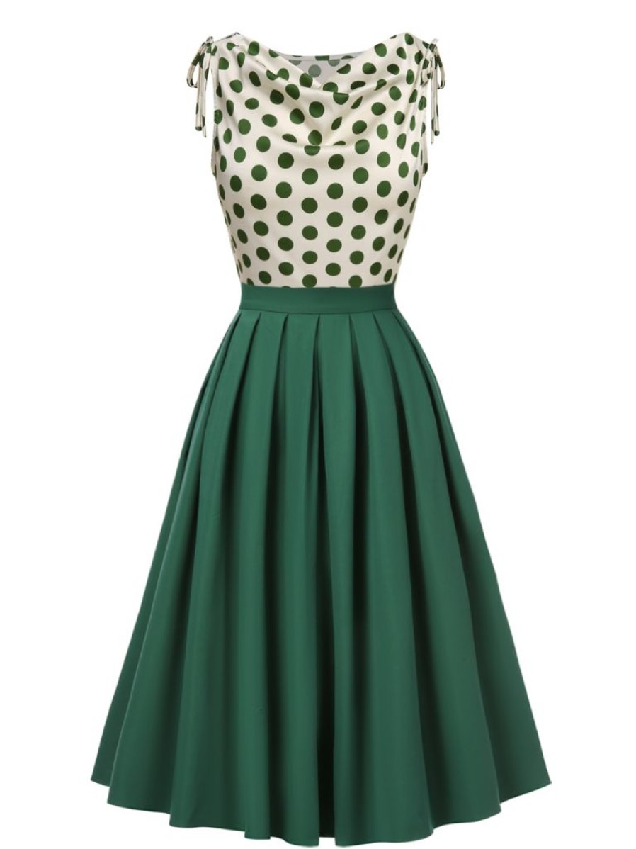 Clothing Retro Stage | 1950S Solid Pleated Skirts Green