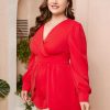 Clothing Retro Stage | [Plus Size] 1930S V-Neck High Waist Romper Red