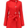 Clothing Retro Stage | [Plus Size] Red 1940S Solid Stand Collar Coat With Belt True Red