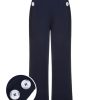 Clothing Retro Stage | 1950S Solid Button Straight Pants Dark Blue