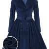 Clothing Retro Stage | [Plus Size] 1950S Velvet Long Coat Navy Blue