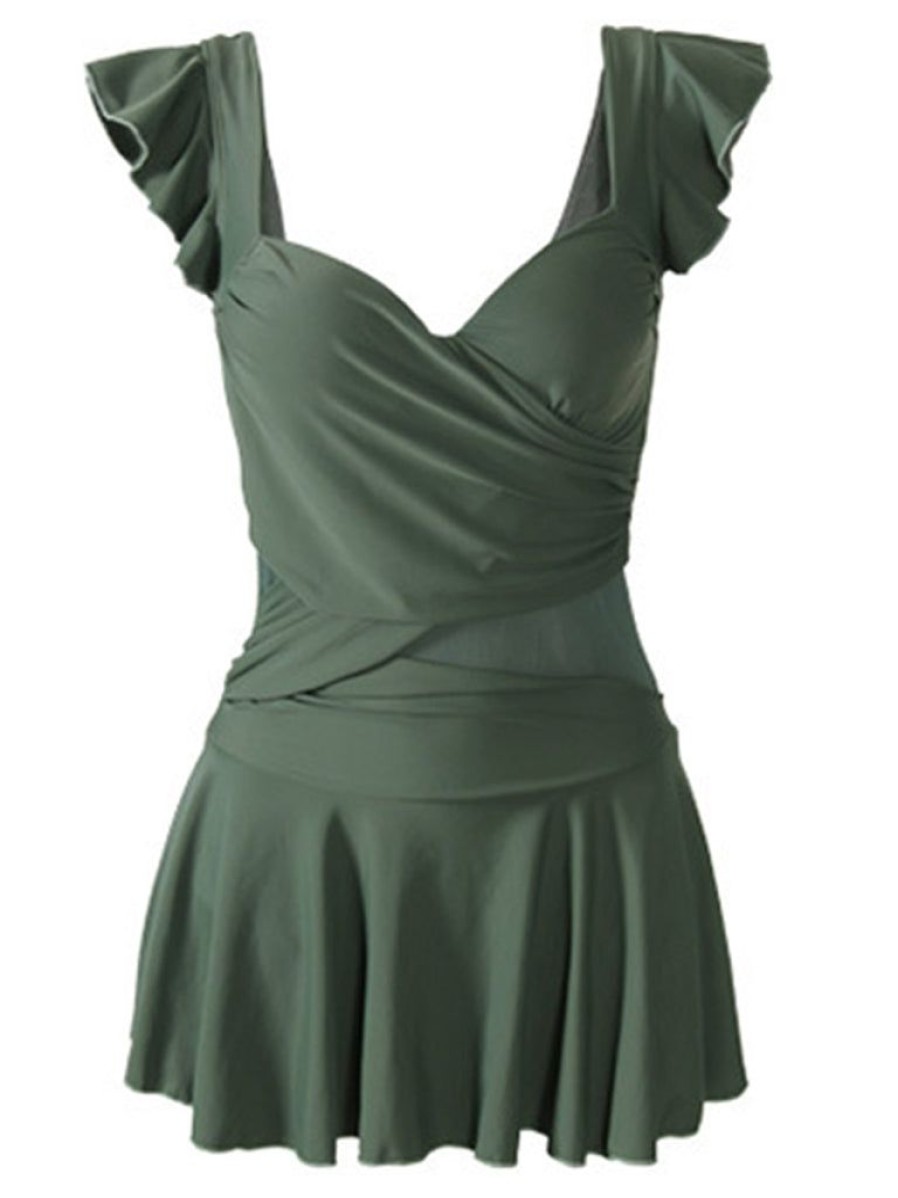 Clothing Retro Stage | 1940S Solid One-Piece Swimsuit Green