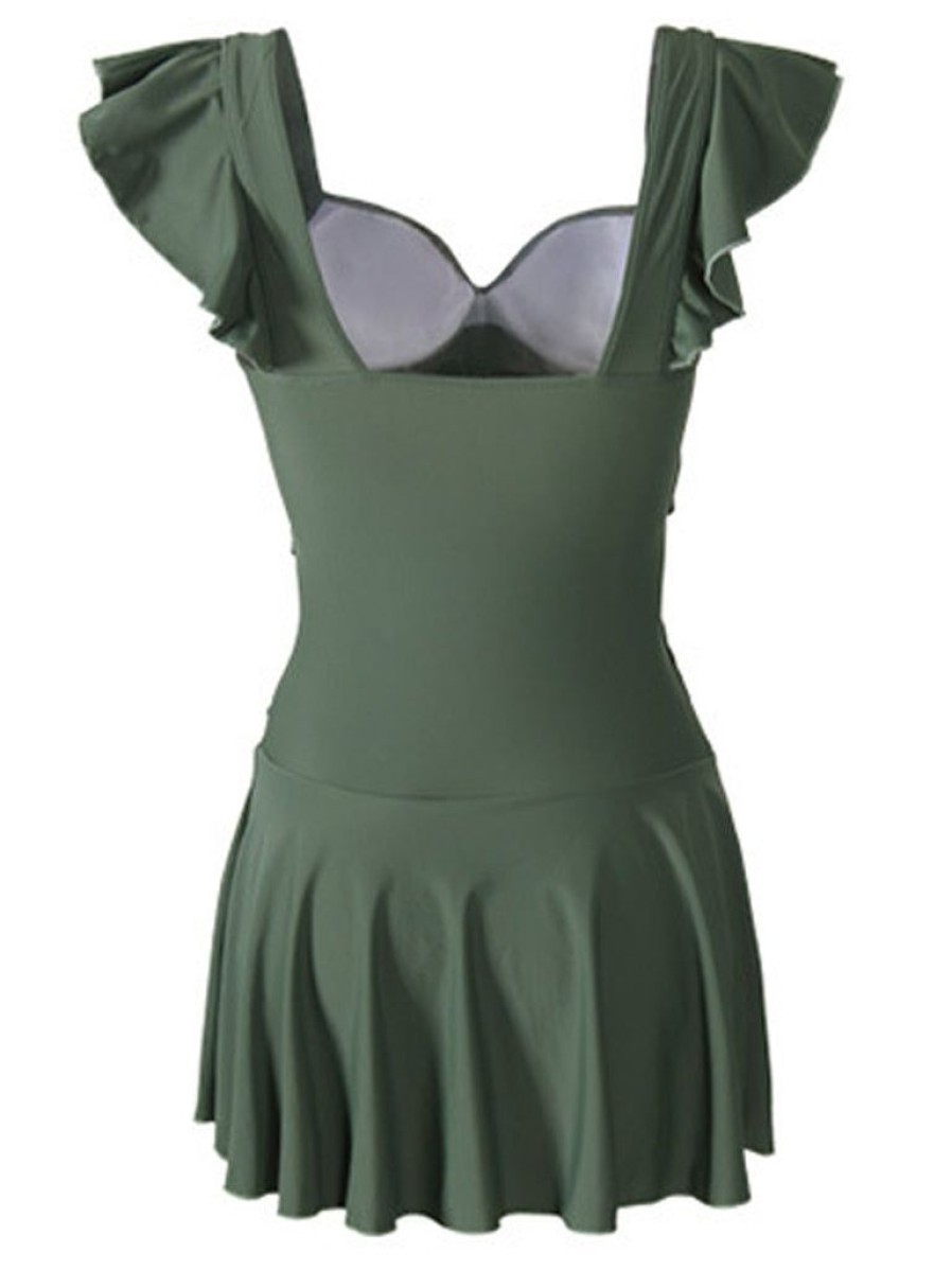 Clothing Retro Stage | 1940S Solid One-Piece Swimsuit Green