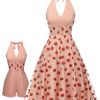 Clothing Retro Stage | 2Pcs 1950S Halter Strawberry Romper & Umbrella Skirt Pink