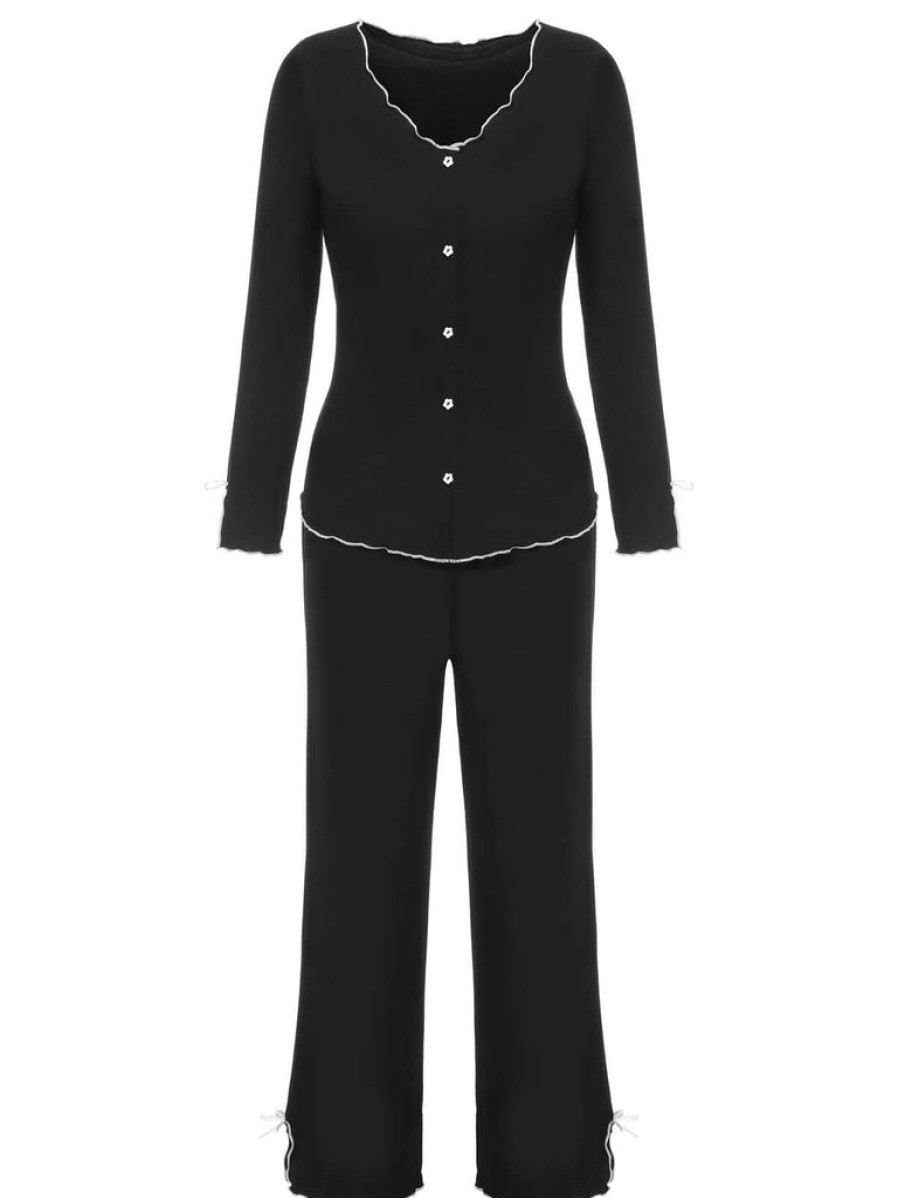 Clothing Retro Stage | 3Pcs 1960S Solid Pajamas Black