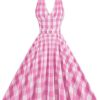 Clothing Retro Stage | 1950S Halter Plaid Belted Swing Dress