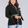 Clothing Retro Stage | [Plus Size] 1940S V-Neck Flared Sleeves Wrap Jacket Black