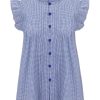 Clothing Retro Stage | 1950S Ruffles Plaid Blouse Blue