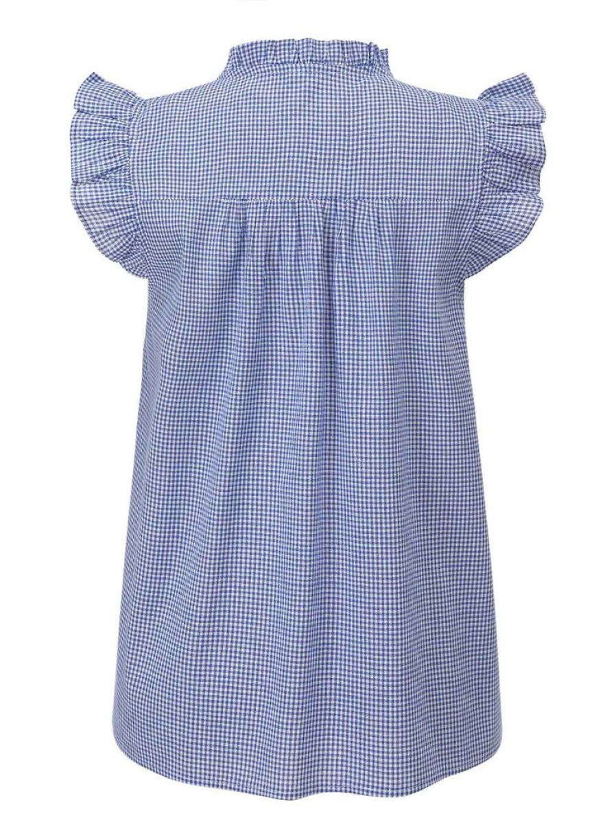 Clothing Retro Stage | 1950S Ruffles Plaid Blouse Blue