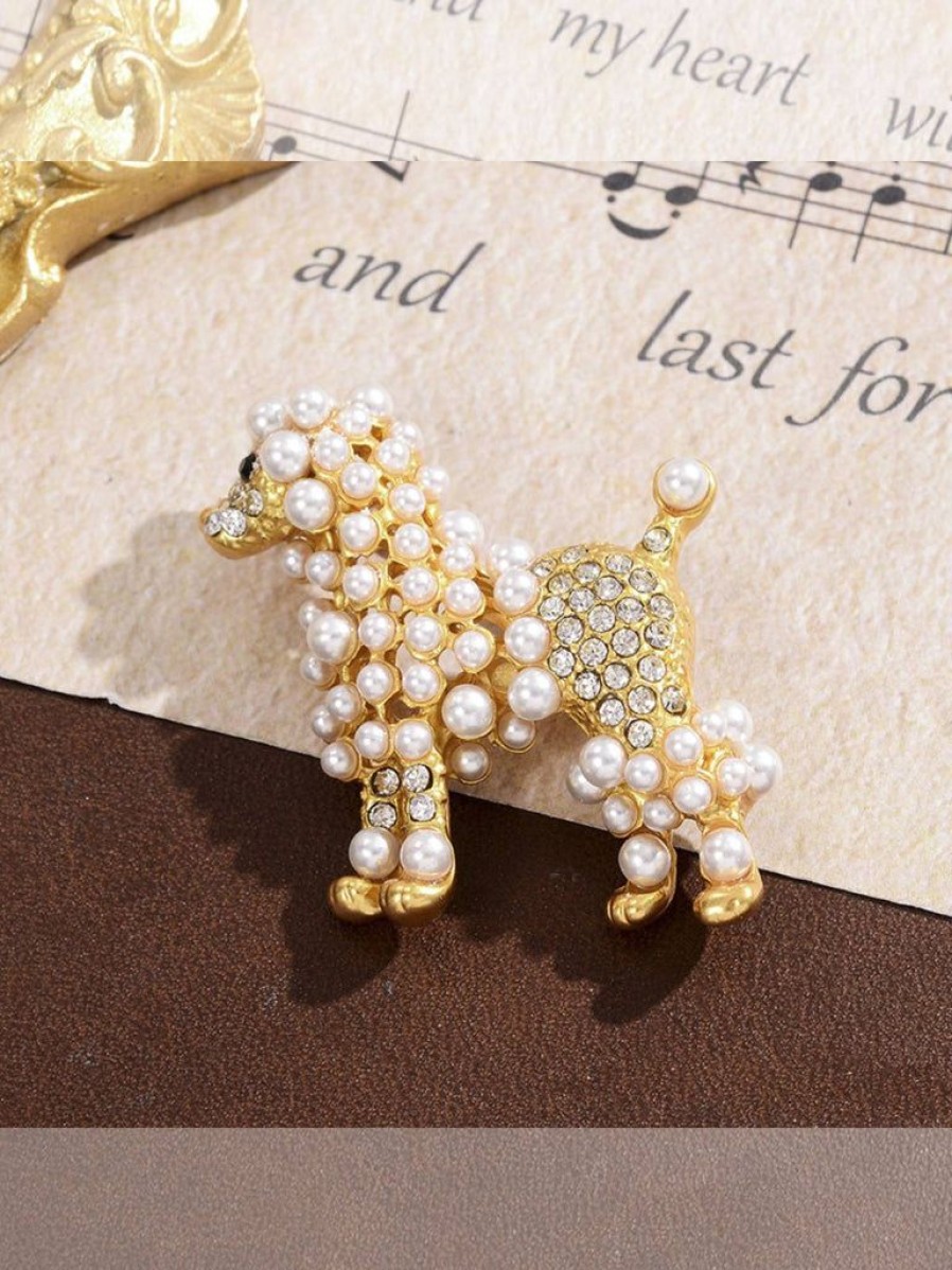 Accessories Retro Stage | Vintage Golden Pearl Dog Brooch