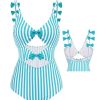 Clothing Retro Stage | 1960S Stripe Strap Bow One-Piece Swimsuit Blue