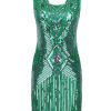 Clothing Retro Stage | 1920S Sequin Evening Dress Dark Green