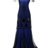 Clothing Retro Stage | 1920S Sequined Maxi Flapper Dress Dark Blue