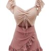 Clothing Retro Stage | Retro 1940S Ruffled Keyhole Swimsuit Rosepink