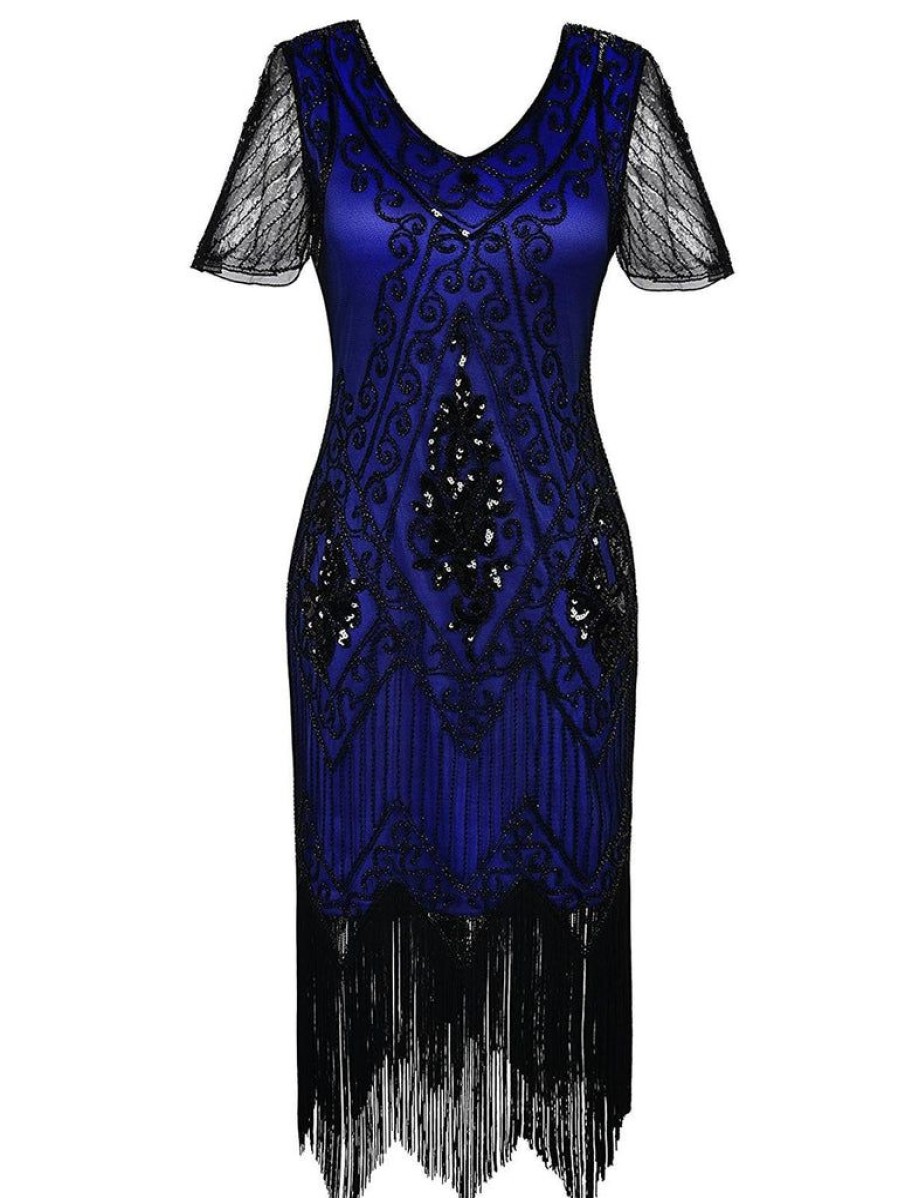 Clothing Retro Stage | 1920S Sequin Art Deco Flapper Dress Blue