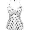 Clothing Retro Stage | 1940S Polka Dot Lace Up Halter Swimsuit White