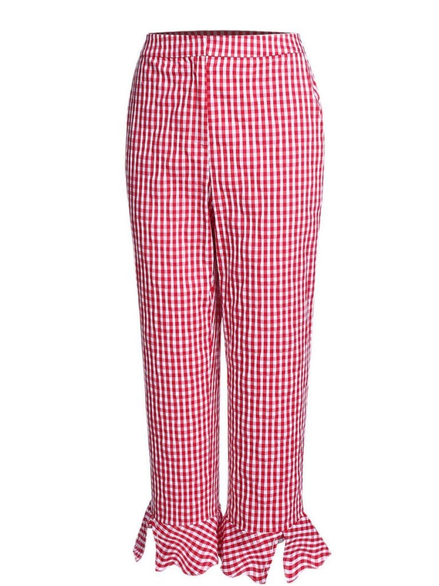 Clothing Retro Stage | Checked Ruffled Split Pants Red