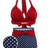 Clothing Retro Stage | 1950S Polka Dot Pleated Halter Bikini