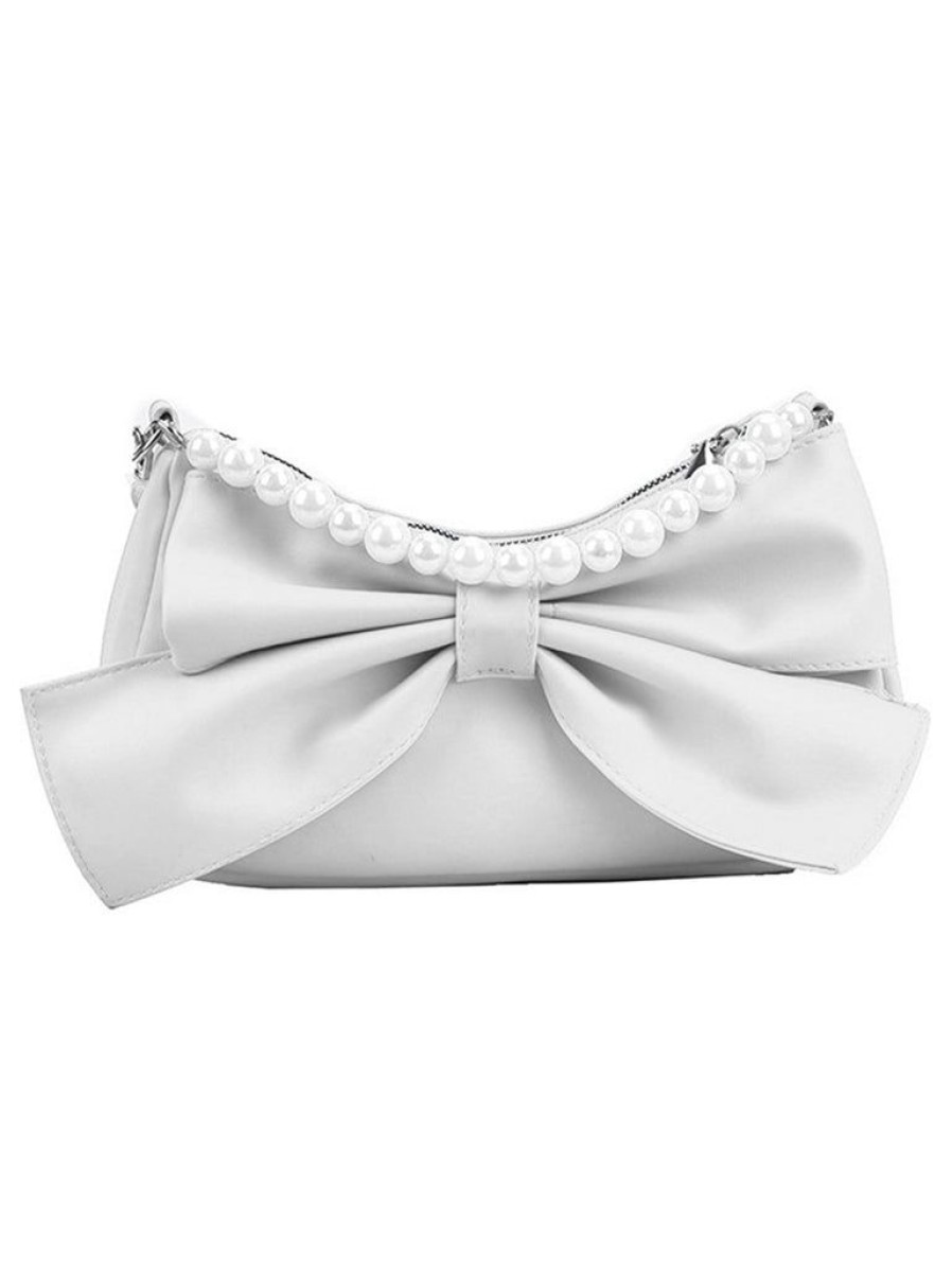 Accessories Retro Stage | Retro Bowknot Pearl Solid Underarm Bag