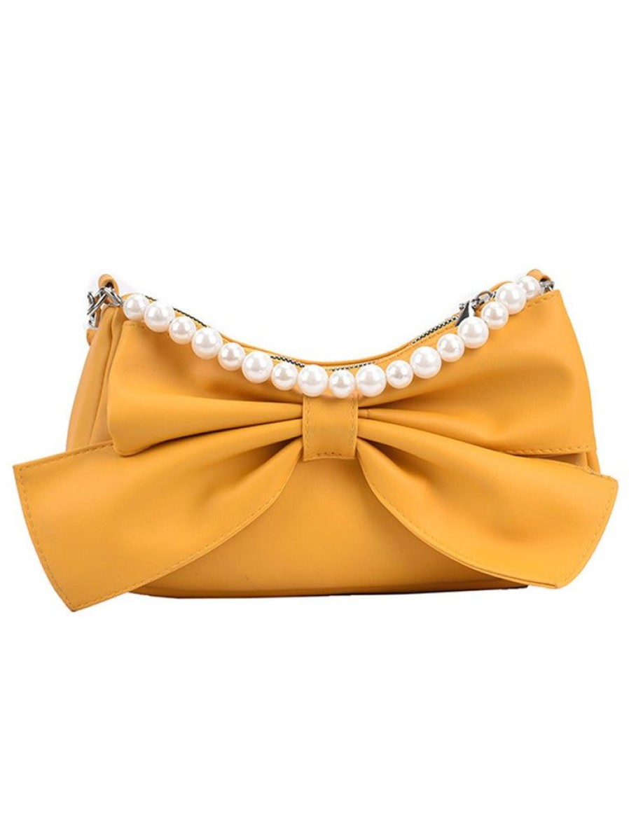 Accessories Retro Stage | Retro Bowknot Pearl Solid Underarm Bag