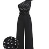 Clothing Retro Stage | 1930S Polka Dots Patchwork Jumpsuit Black