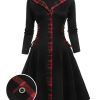 Clothing Retro Stage | 1950S Plaid Hooded Swing Dress Black