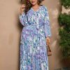 Clothing Retro Stage | [Plus Size] 1930S Floral V-Neck Lantern Maxi Dress