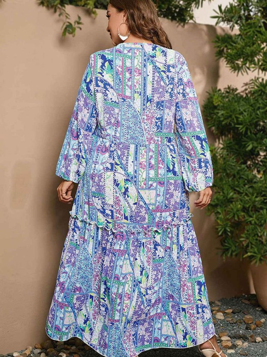 Clothing Retro Stage | [Plus Size] 1930S Floral V-Neck Lantern Maxi Dress