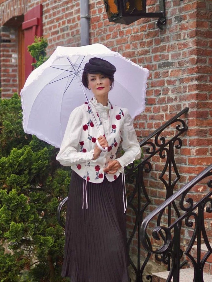 Clothing Retro Stage | 2Pcs 1950S White Roses Top & Black Skirt White & Black