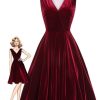 Clothing Retro Stage | 1950S Velvet Polka Dot Lined Bow Dress Red