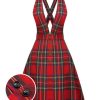 Clothing Retro Stage | [Pre-Sale] 1950S Plaids Buttoned Strap Dress Red