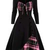 Clothing Retro Stage | 1950S Sweetheart Plaid Patchwork Dress Black