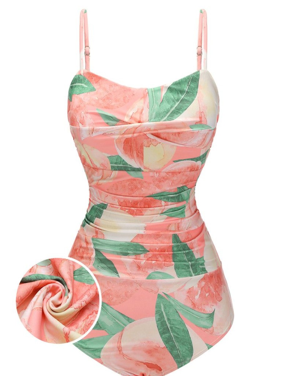 Clothing Retro Stage | 1950S Peach One-Piece Swimsuit Pink