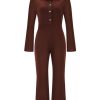 Clothing Retro Stage | 1930S Solid Lapel Button Casual Jumpsuit