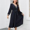 Clothing Retro Stage | [Plus Size] 1930S V-Neck Lantern Sleeve Dress Blue