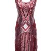 Clothing Retro Stage | 1920S Sequin Evening Dress Wine Red