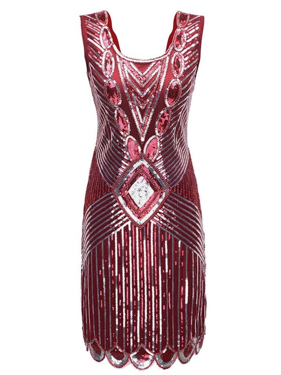 Clothing Retro Stage | 1920S Sequin Evening Dress Wine Red