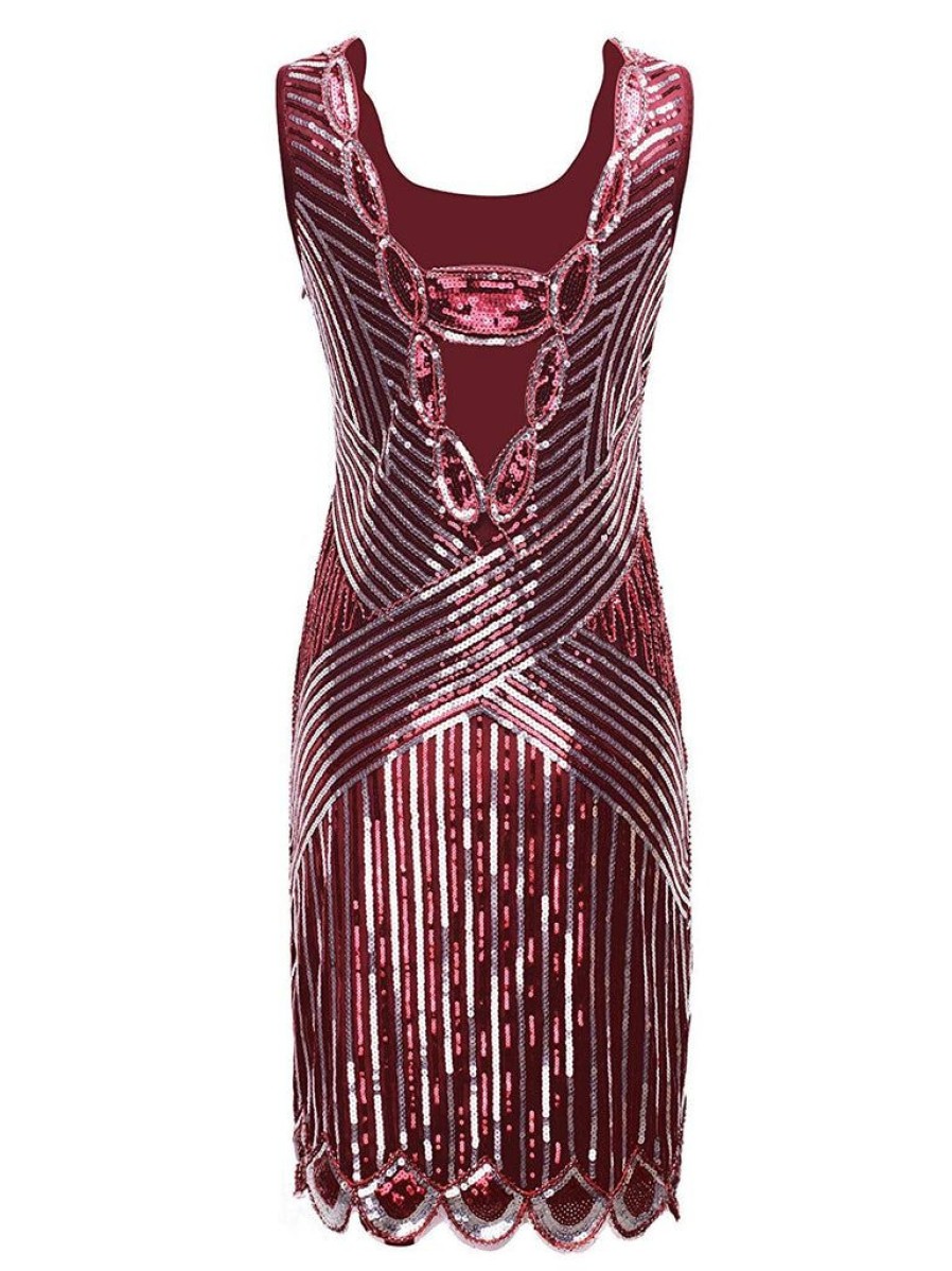 Clothing Retro Stage | 1920S Sequin Evening Dress Wine Red