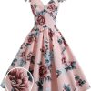 Clothing Retro Stage | 1950S Floral Flare Sleeve Swing Dress