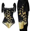 Clothing Retro Stage | 1950S Butterfly One-Piece Swimsuit & Cover-Up Black