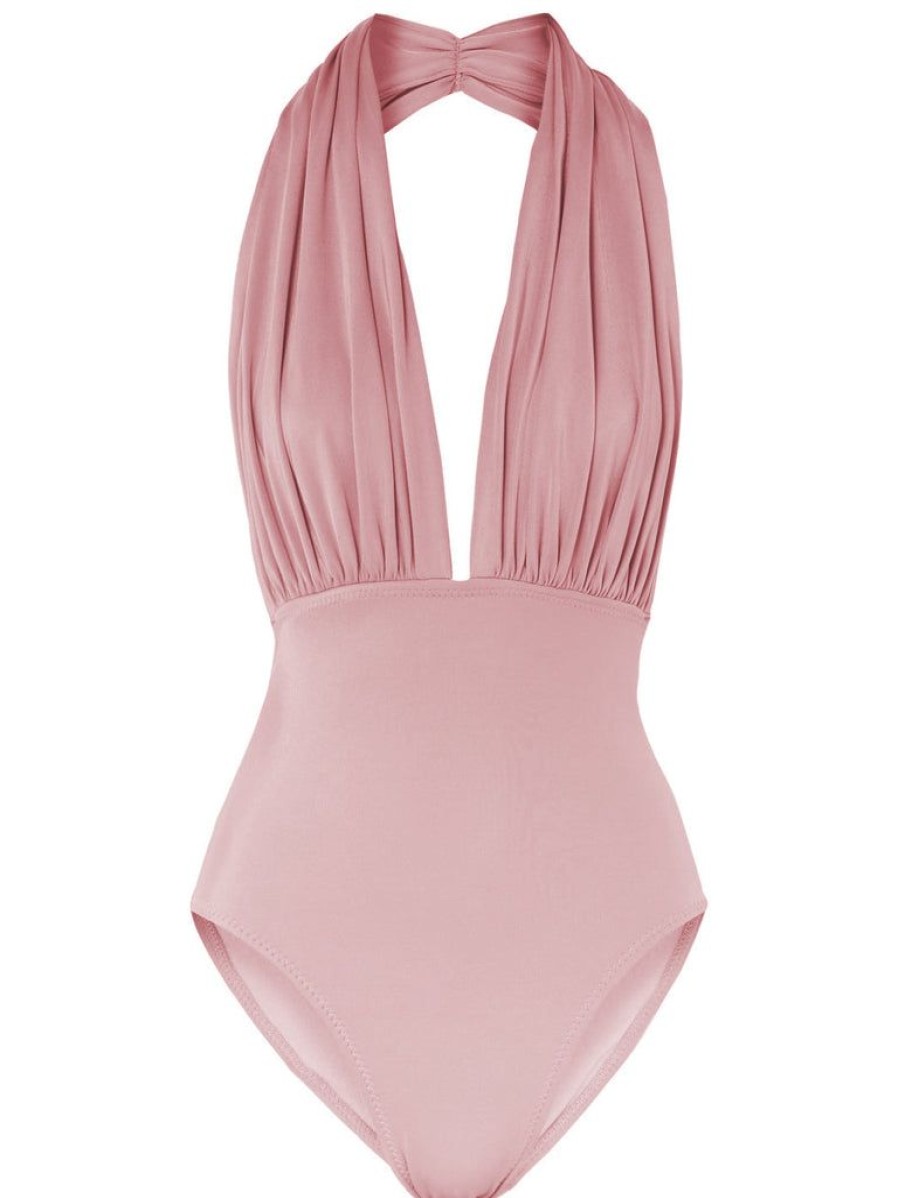 Clothing Retro Stage | 1930S Retro Halter Solid One-Piece Swimsuit