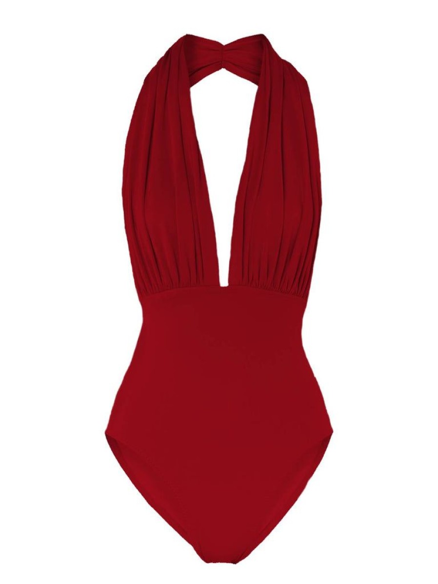 Clothing Retro Stage | 1930S Retro Halter Solid One-Piece Swimsuit