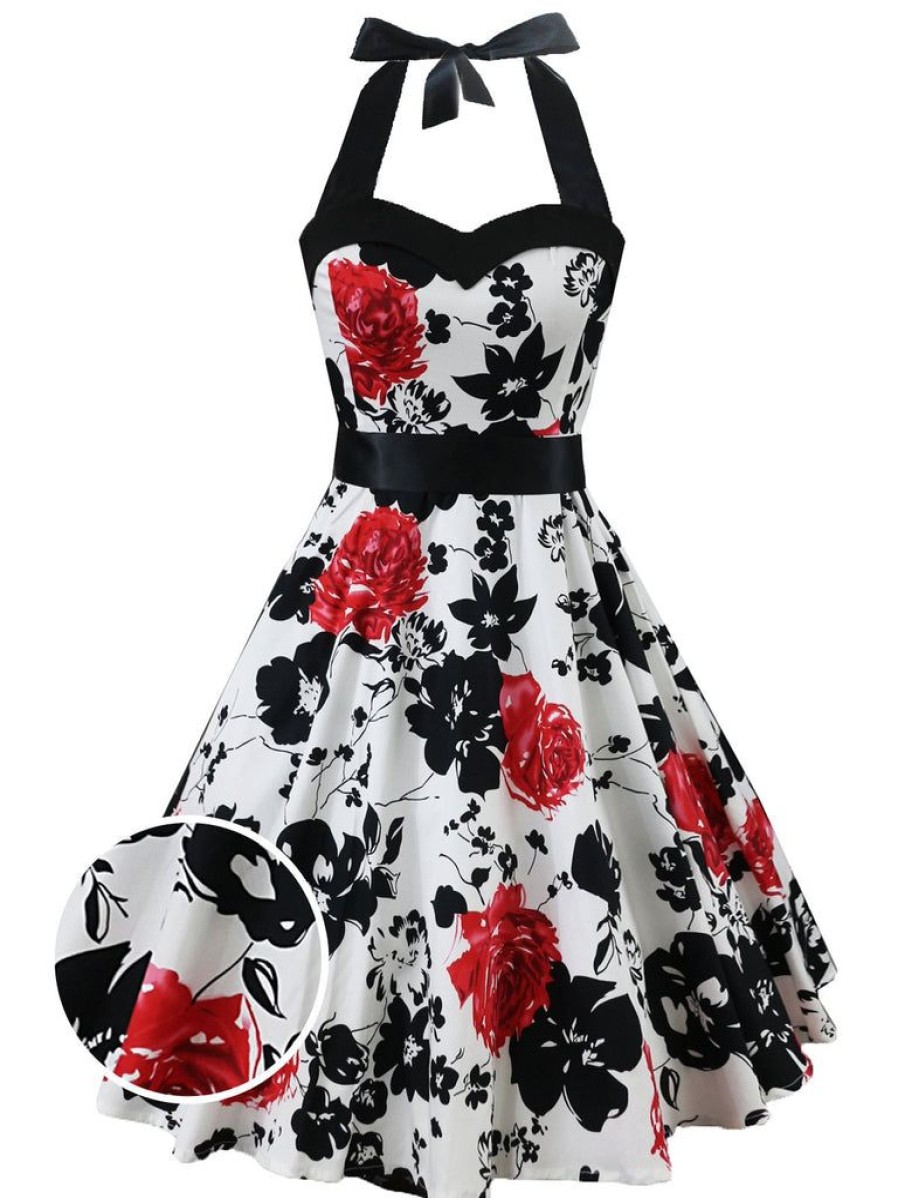 Clothing Retro Stage | 1950S Floral Halter Swing Dress White